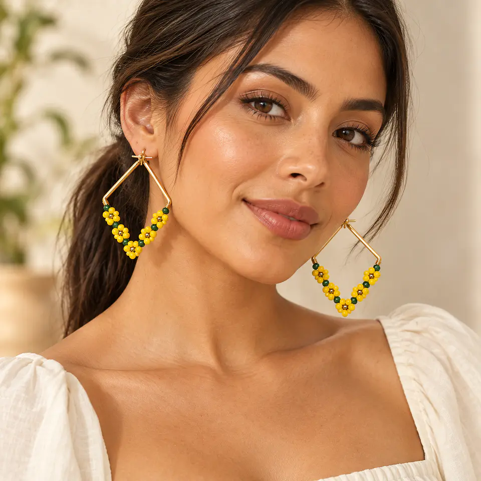 Aretes Floral Lemon Gold – Aros Geométricos de Acero Inoxidable 2
