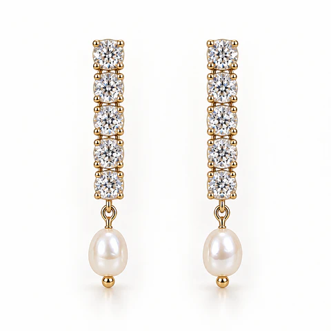 Aretes Crystal Pearl Drop – Brillo y Perla de Acero Inoxidable