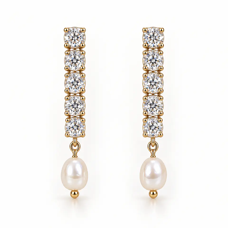 Aretes Crystal Pearl Drop – Brillo y Perla de Acero Inoxidable 1