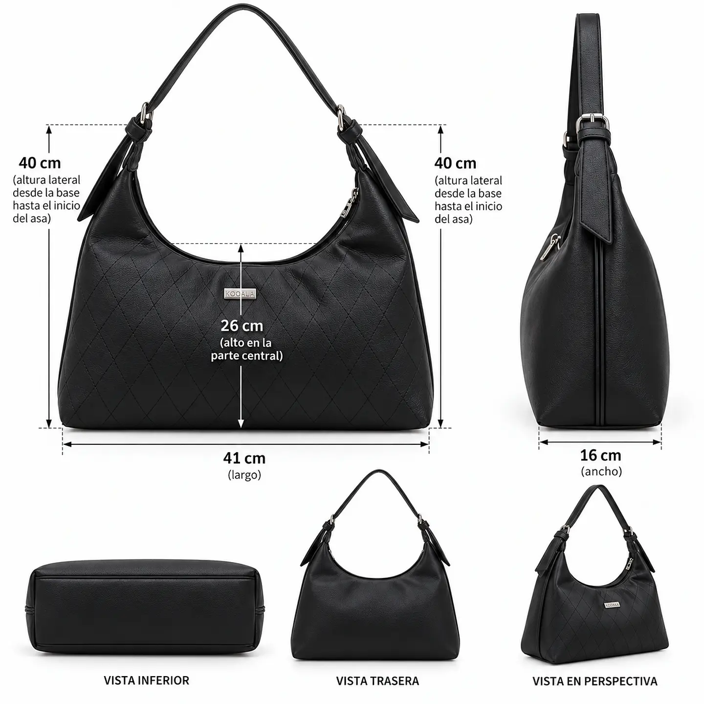 Cartera Hobo KOOALA Diamond Negra con Compartimento Portalaptop 3
