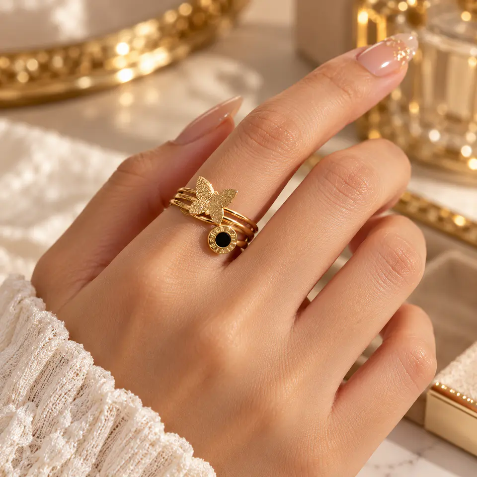 Anillos Dorados Envolventes de Acero Inoxidable 7.5 cm – KOOALA 4