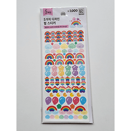 5 hojas de sticker arcoiris 