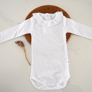 Body cardado branco para bebé com gola de folho bordado - 100% Algodão orgânico