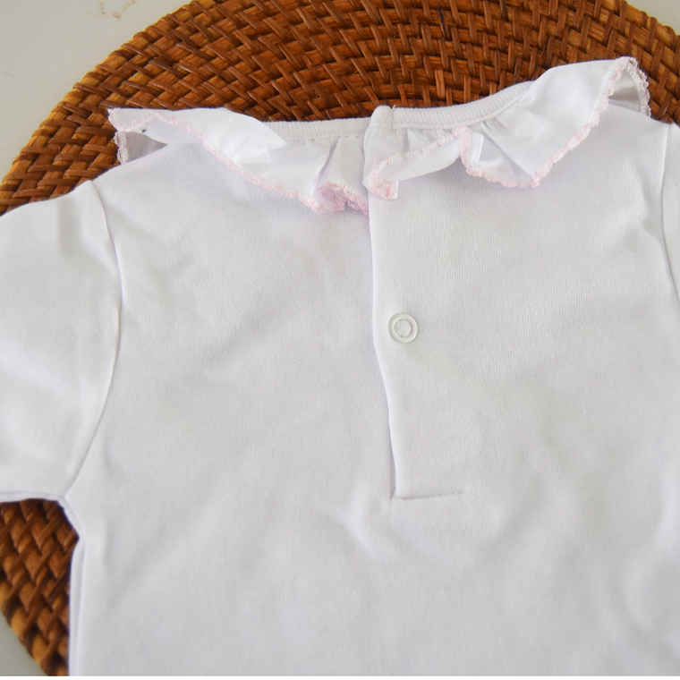 Body cardado branco para bebé com gola de folho bordado - 100% Algodão orgânico 5