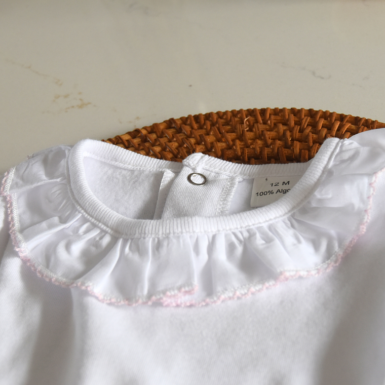 Body cardado branco para bebé com gola de folho bordado - 100% Algodão orgânico 6