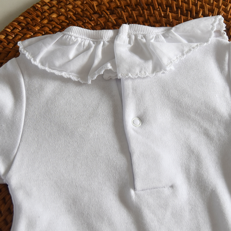 Body cardado branco para bebé com gola de folho bordado - 100% Algodão orgânico 11