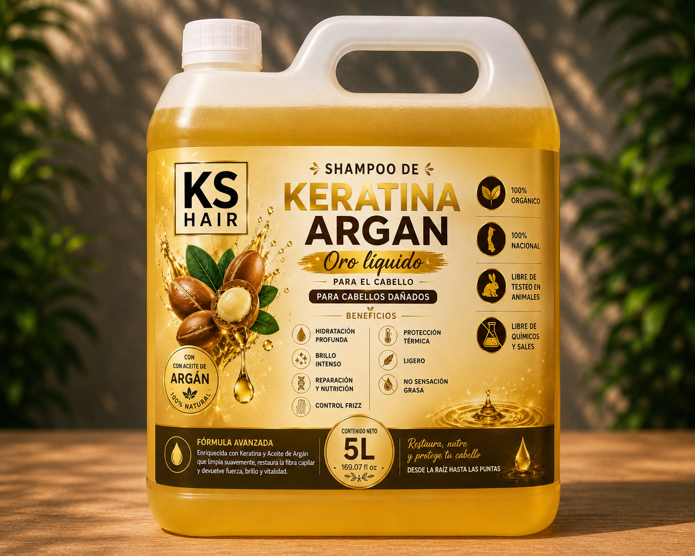 Shampoo Keratina Argán  Reparación Intensa  5L  1
