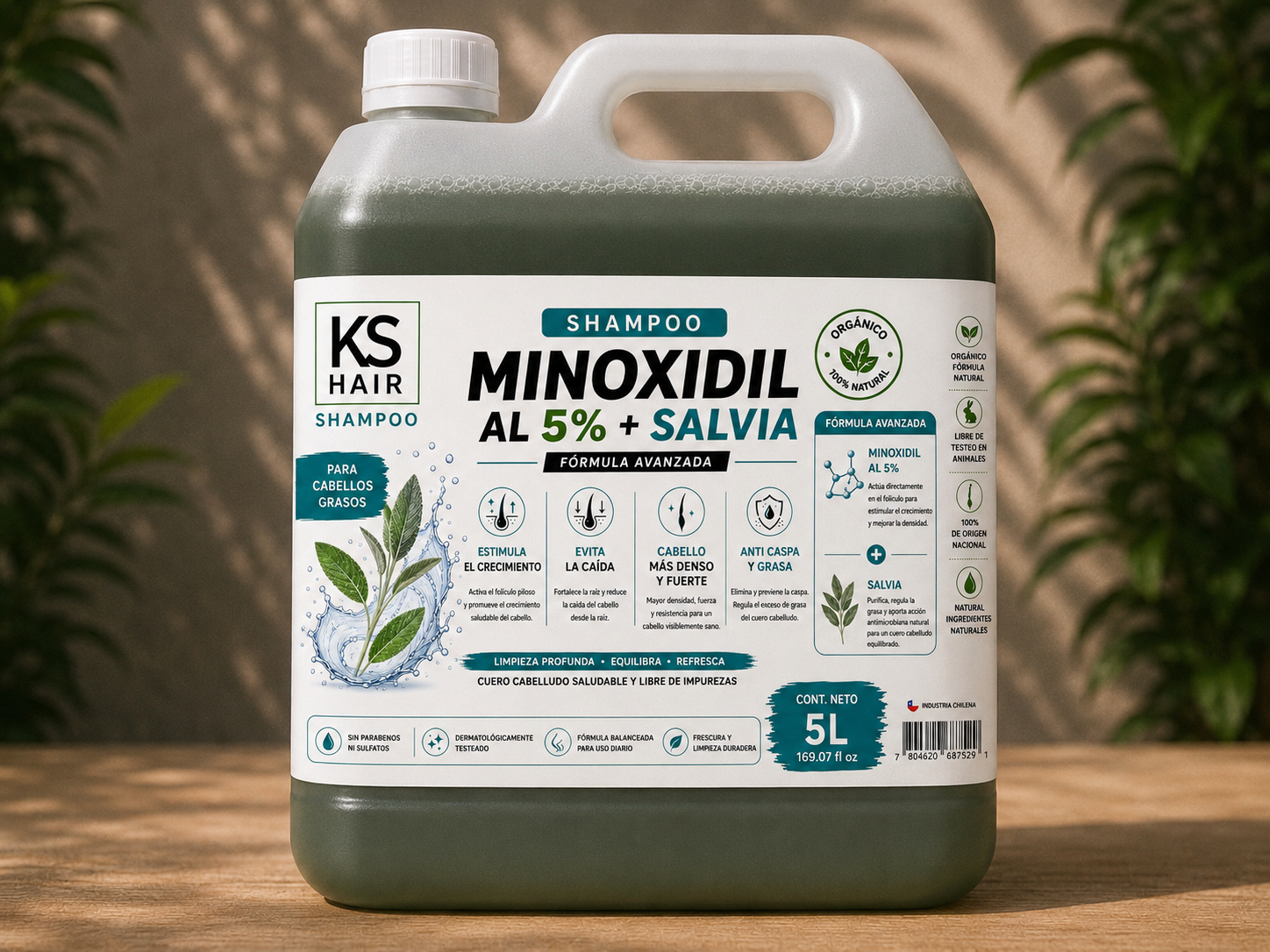 Shampoo Minoxidil Salvia Recuperación Capilar Cabello Graso 5L 1