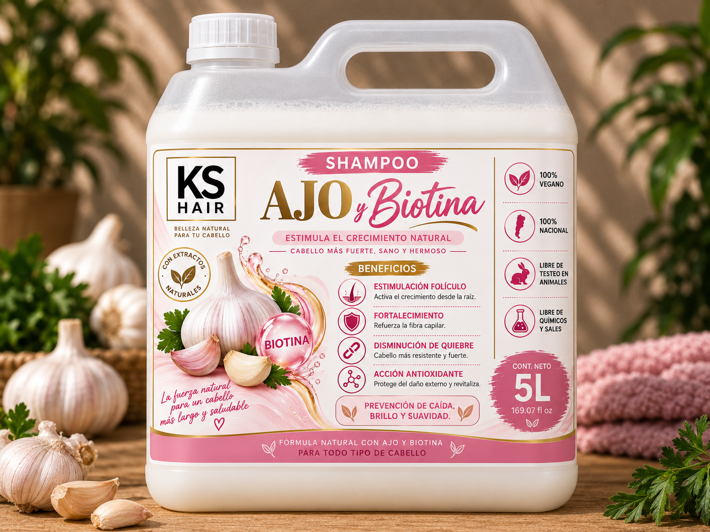 Shampoo Prevención Caída Ajo Biotina 5L  1