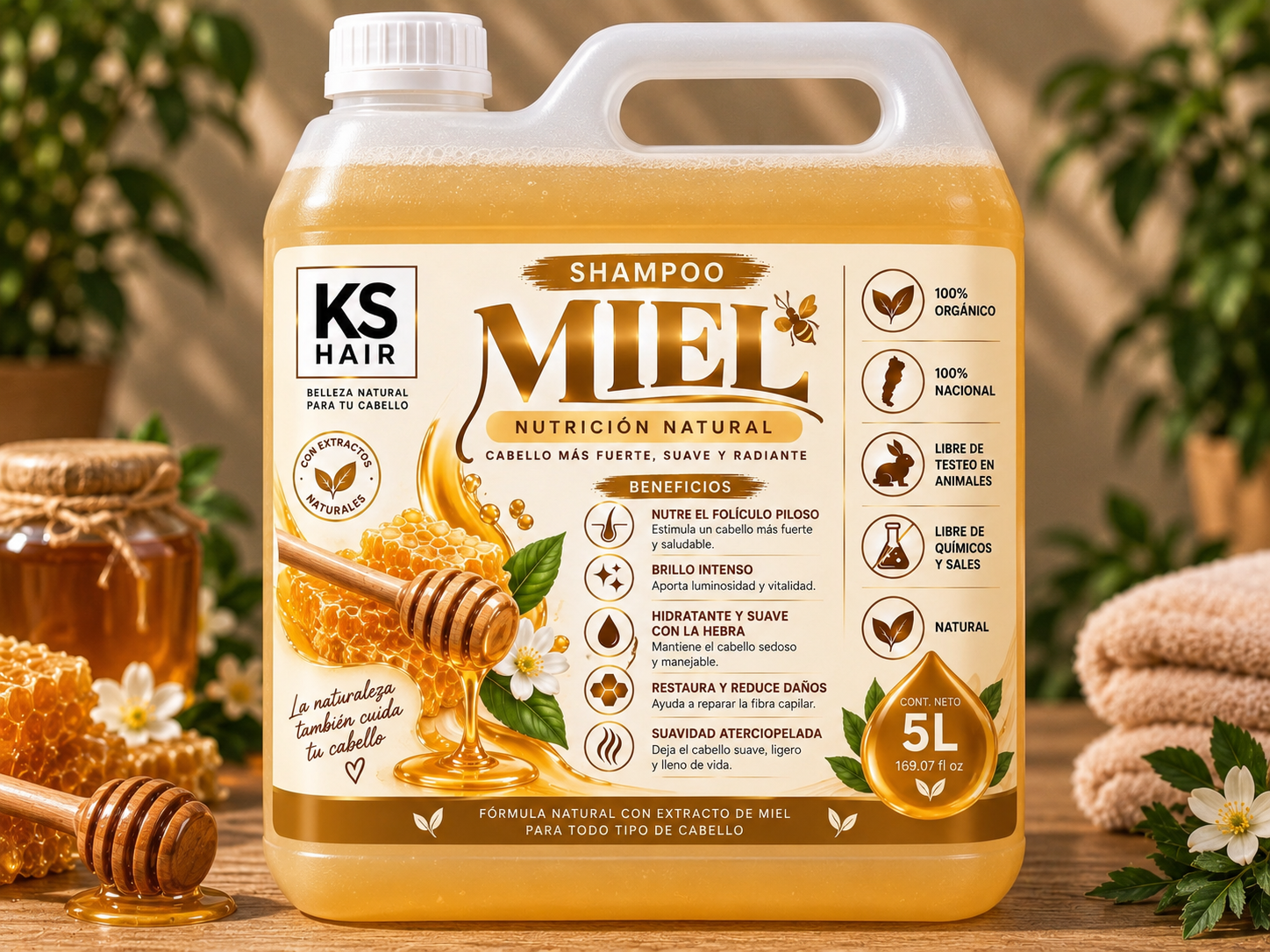 Shampoo Miel Nutrición Hidratación 5L  1