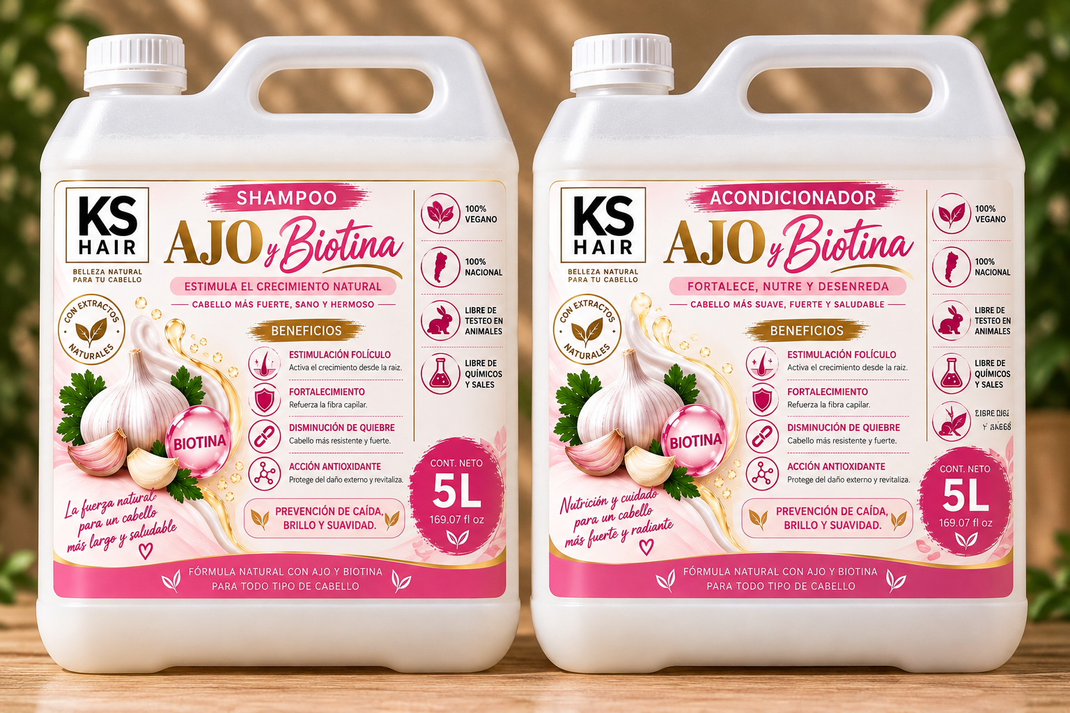 2 Bidones Ajo Biotina Prevención Caída 5L  1