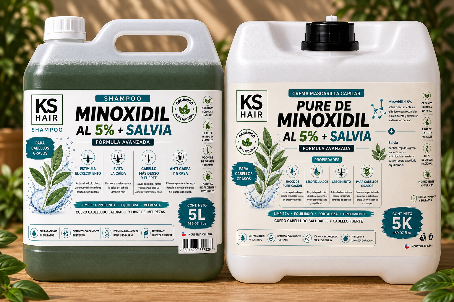 2 Bidones Minoxidil Salvia Recuperación Capilar Cabello Graso 5L 1