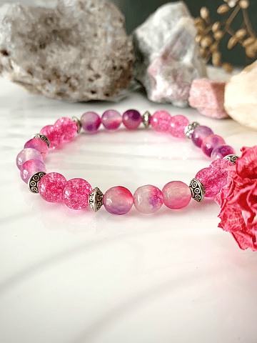 Pulsera femenina creada con Ágatas facetadas en matices rosados y morados