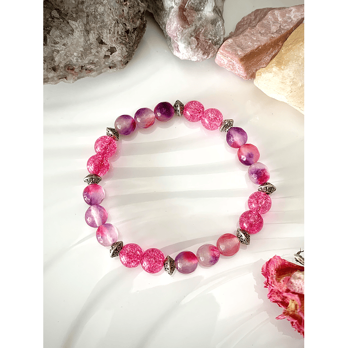 Pulsera femenina creada con Ágatas facetadas en matices rosados y morados 2