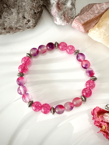 Pulsera femenina creada con Ágatas facetadas en matices rosados y morados