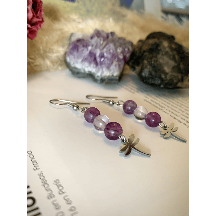 Aros de acero con cristales de Fluorita en tonos morados y transparentes 2