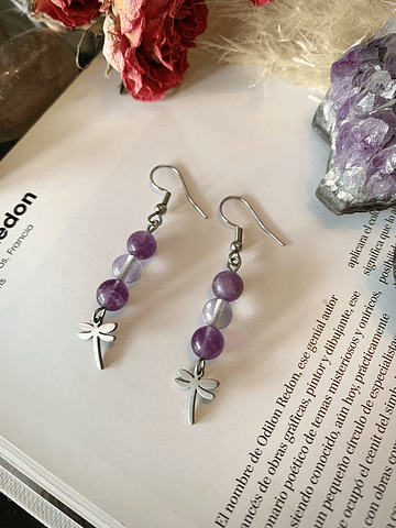 Aros de acero con cristales de Fluorita en tonos morados y transparentes