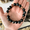 Pulsera robusta femenina con Piedra volcánica, Obsidiana, Cuarzo ahumado y Hematita 1