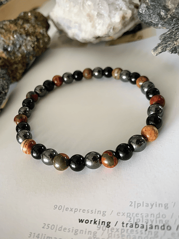 Pulsera masculina con hematomas, Ónix negro y jaspe Picasso