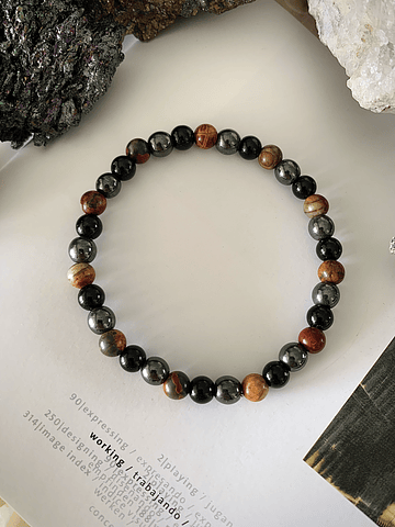 Pulsera masculina con hematomas, Ónix negro y jaspe Picasso