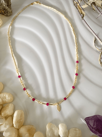 Collar tipo choker elaborado con Cristales facetados de Rubí Rosado y Citrinos