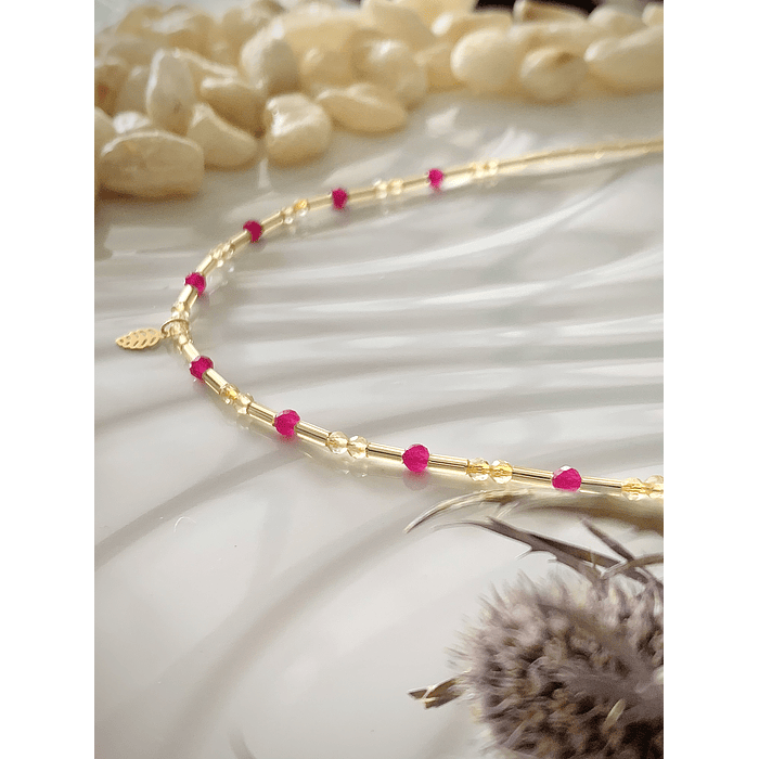 Collar tipo choker elaborado con Cristales facetados de Rubí Rosado y Citrinos 4