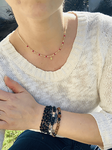 Collar tipo choker elaborado con Cristales facetados de Rubí Rosado y Citrinos