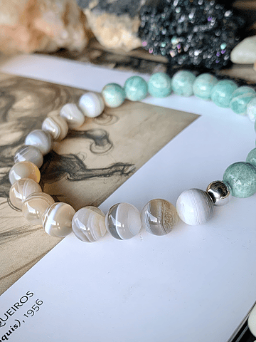 Pulsera masculina con piedras de Amazonita y Ágata blanca