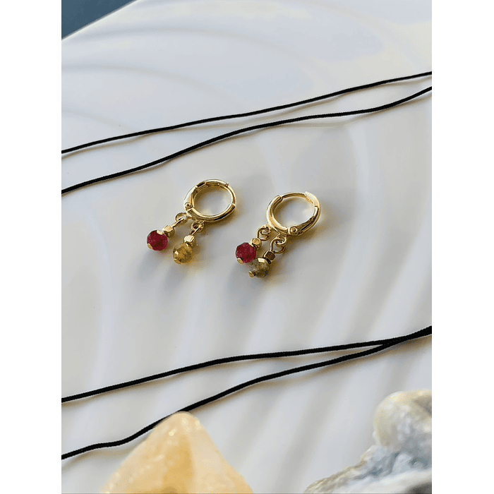 Conjunto juvenil de aros y collar minimalista de Jade facetados  3