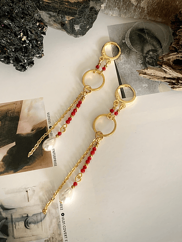 Aros largos de Ágata roja y Perla Shell