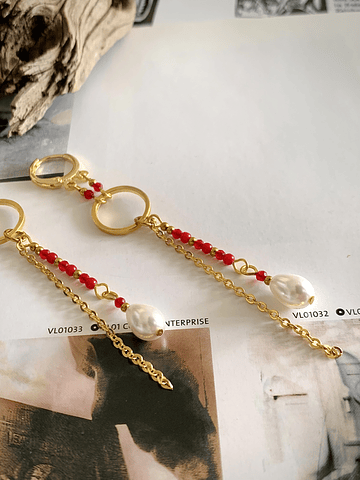 Aros largos de Ágata roja y Perla Shell