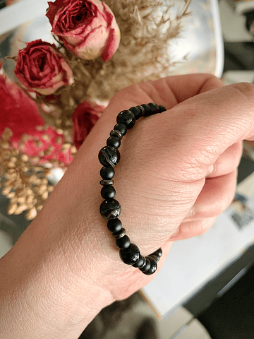 Pulsera femenina de Ónix, Ágata y Hematita