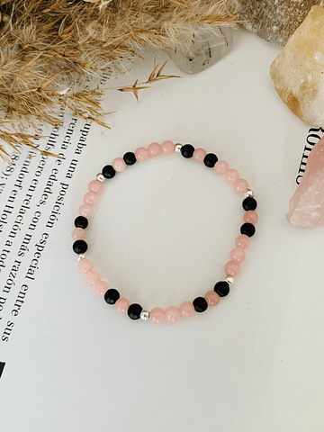 Pulsera femenina de Ágata Rosa y Ónix Negro Mate