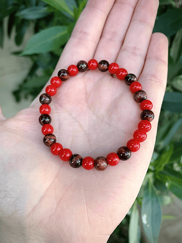 Pulsera femenina de Jade Rojo y Ojo de Buey