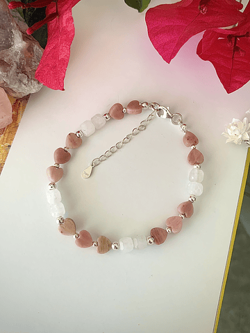 Pulsera femenina con Rodocrositas y Cuarzo cristal