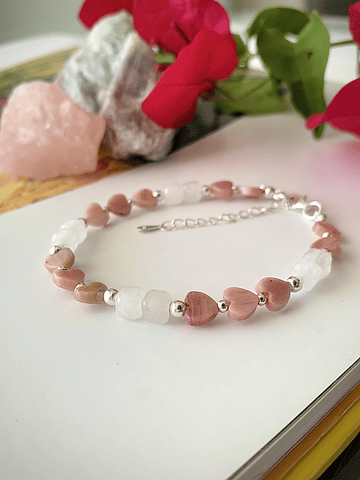 Pulsera femenina con Rodocrositas y Cuarzo cristal
