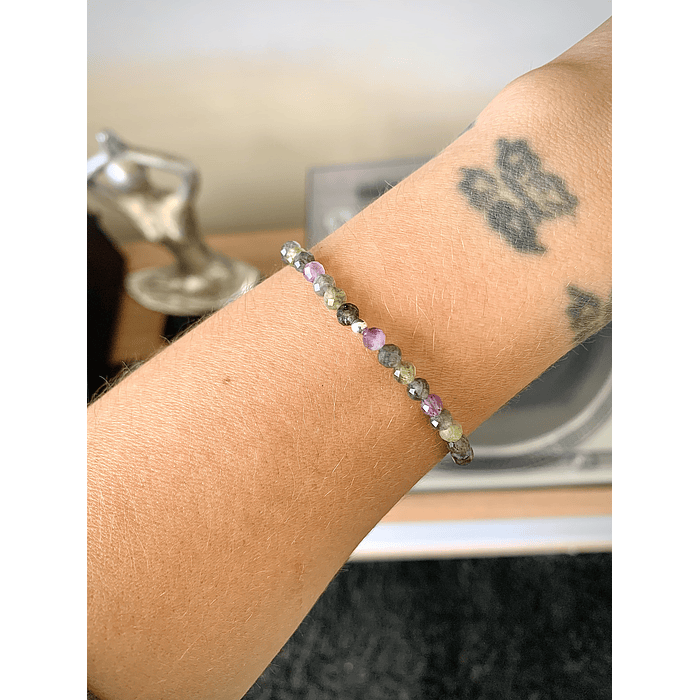 Pulsera femenina de Jade verde, Jade gris y Amatistas 3