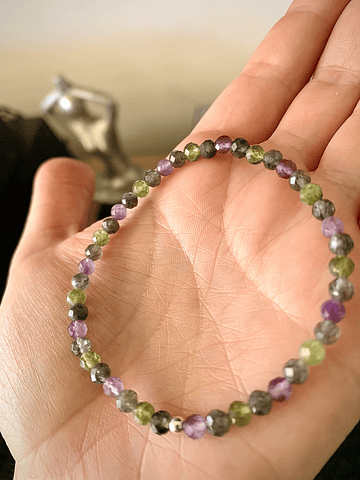 Pulsera femenina de Jade verde, Jade gris y Amatistas