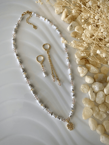 Conjunto de collar y aros de Howlitas y baño de oro