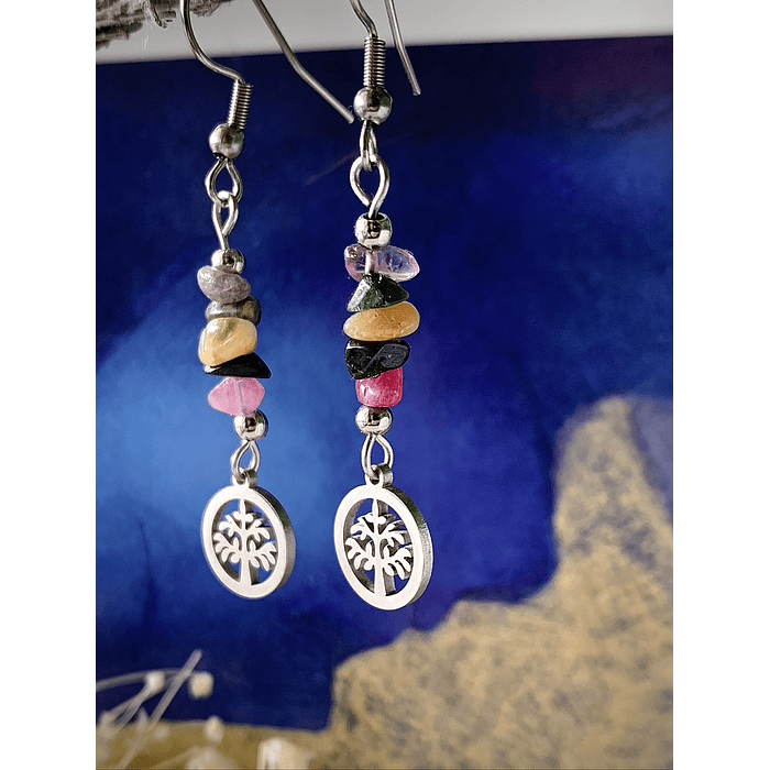 Aros elaborados en acero con piedras chip de Turmalina Sandía 2