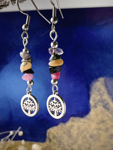 Aros elaborados en acero con piedras chip de Turmalina Sandía