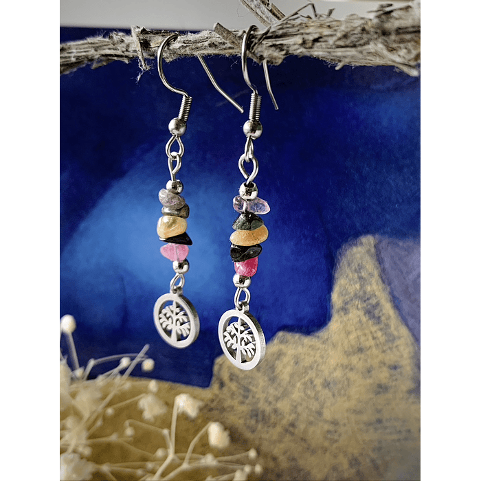 Aros elaborados en acero con piedras chip de Turmalina Sandía 1