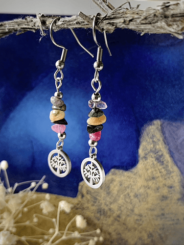 Aros elaborados en acero con piedras chip de Turmalina Sandía