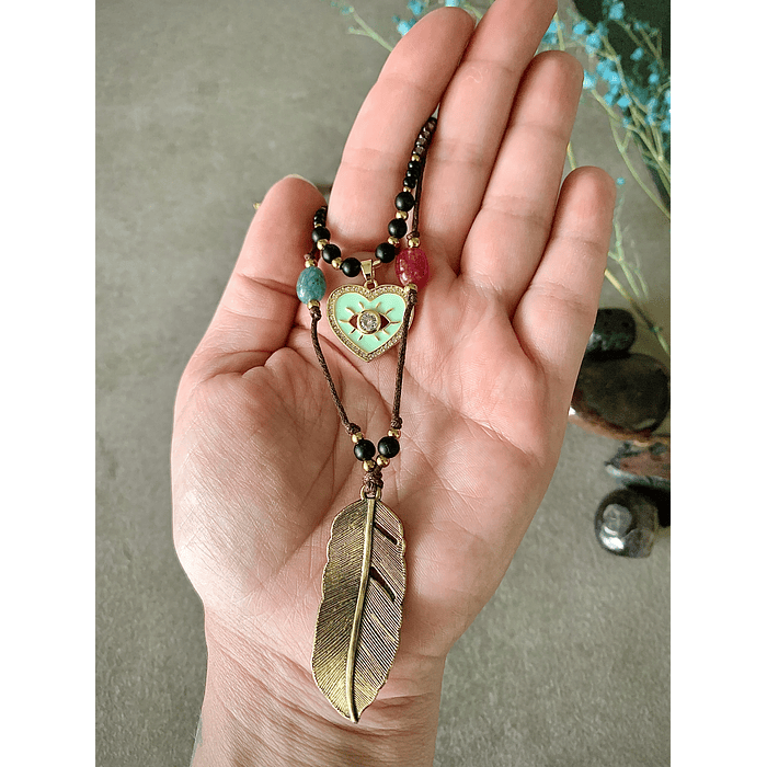 Conjunto de collar doble y aros, creado con Jade en variados colores y Ónix negro mate 2