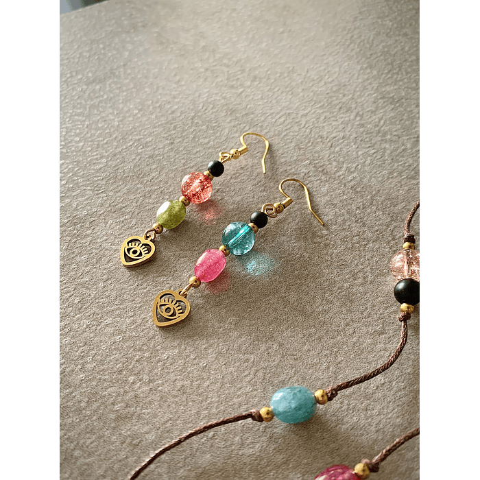 Conjunto de collar doble y aros, creado con Jade en variados colores y Ónix negro mate 4