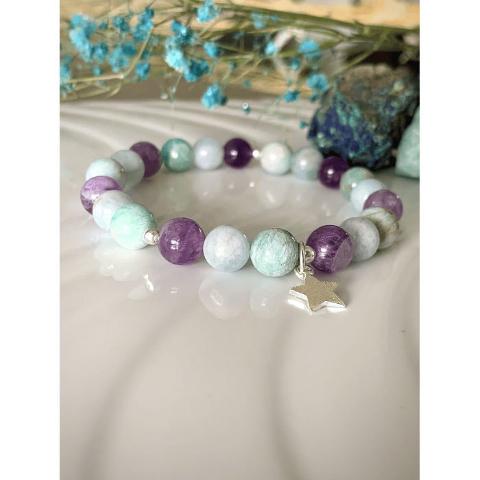 Pulsera femenina creada con Aguamarina, Amazonita y Amatista 2
