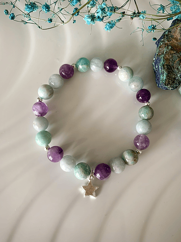 Pulsera femenina creada con Aguamarina, Amazonita y Amatista