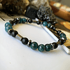 Pulsera masculina creada con Apatita azul, Ónix negro mate y Hematita en cortes rondel y hexagonal 2