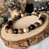 Pulsera masculina creada con Jaspe Cebra, Jade café, Ónix negro mate y anillos de Hematitas 2