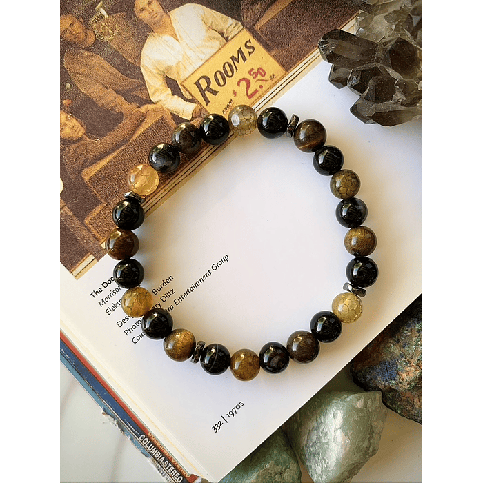 Pulsera masculina con Ojo de Tigre, Hematitas, Ágata negra y Vena de Dragón 2